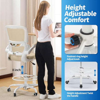 TRALT Drafting Chair - Tall Office Chair with Lumbar Support for High Desk - color: Beige