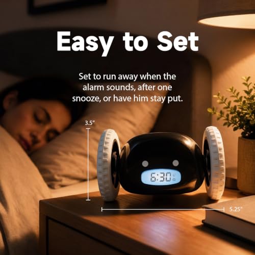 CLOCKY Runaway Digital Loud Rolling Alarm Clock for Heavy Sleeper Adults - color: Black