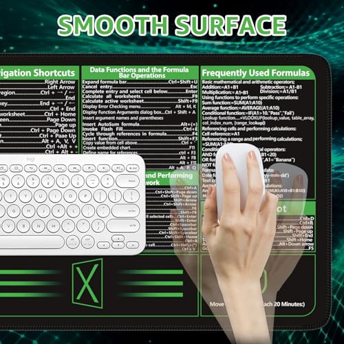 iCasso Excel Cheat Sheet Desk Pad, Excel Mouse Pad Shortcuts | Large Desk Mat,Extended XXL Non-Slip Exel Mousepad with Stitched Edges for Computer Keyboard - color: B-black Excel Shortcuts