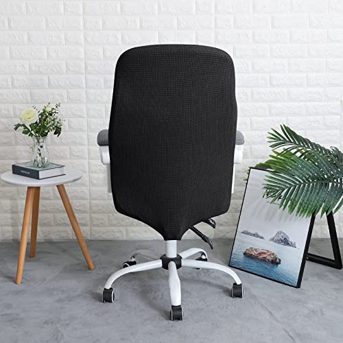 FORCHEER Large Office Chair Cover with Armrest Covers Black Water Repellent Jacquard Computer Chair Covers with Arms Washable Removable - color: Black, size: Large+Chair-Arm Cover