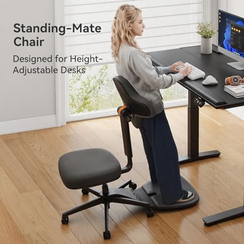 Standing Desk Chair, 6-in-1 Ergonomic Standing Mate Chair, Adjustable Sit Stand Lean Perch Saddle Stool with Flip Backrest, Dynamic Posture Support & Built-in Anti-Fatigue Design, MT-M-DG - size: S Size (for 5'0" - 5'8")