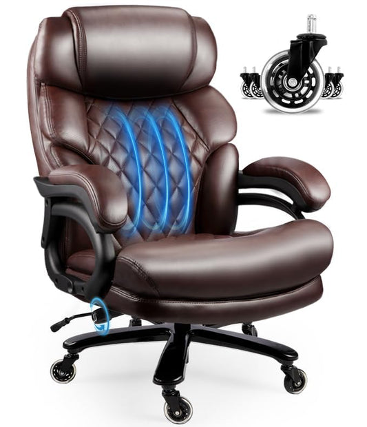 800LBS Big and Tall Office Chair for Heavy People, Heavy Duty Executive Chair with High Back, Extra Wide Seat and Adjustable Lumbar, Large Computer Desk Chair Comfortable for Home Office - color: Brown