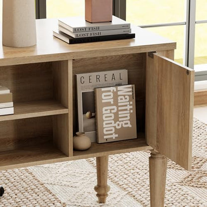 WAMPAT Home Office Furniture Set, 56'' Executive Desk with Charging Station, Farmhouse Cabinet with Glass Doors, Wood Computer Desk with File Cabinet, Open Shelf, Oak - color: Oak