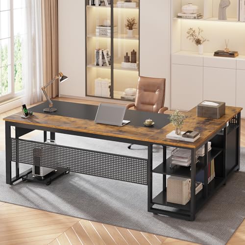 UPOSOJA 71" L Shaped Executive Desk, Office Desk with Storage Drawers - color: Brown, size: 2 Drawers