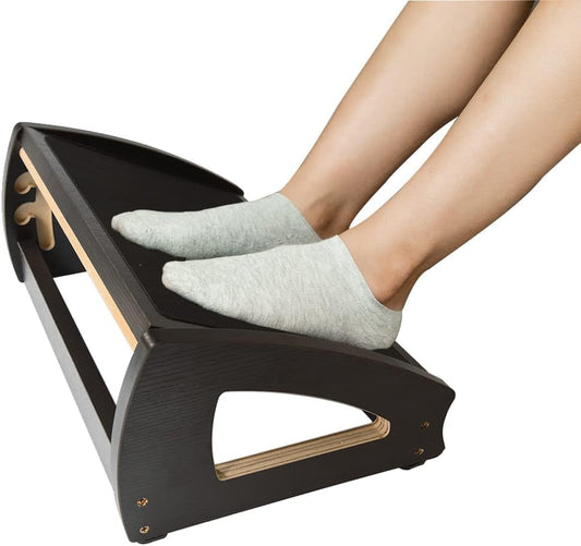 StrongTek Wooden Under Desk Footrest, 3 Heights, 400 lb, Anti-Slip, Black | Wide Non-Slip Platform, Stable Wooden Frame, Three Height Options, Office, Gaming, Reading and Sofa Leg Support - color: Black