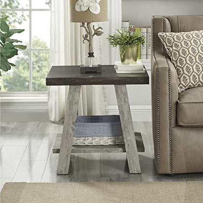 Roundhill Furniture Athens Contemporary Wood Shelf End Table, Weathered Walnut and Gray - color: Weathered Walnut and Gray