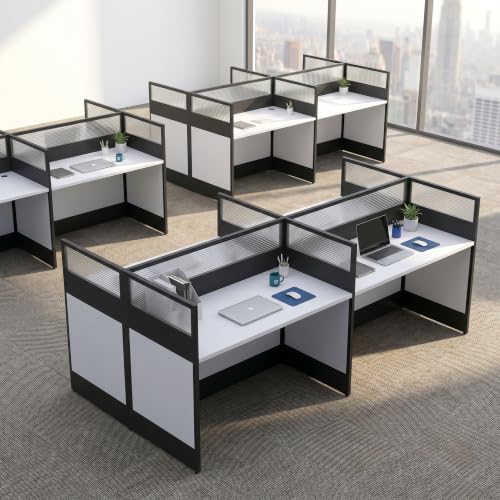 Office Cubicle Desk with Privacy Panels - Modular Office Workstation for 2/4/6/8/10 Person, Wood and Metal Workstation for Business Commercial Workspace,White,8 Person - size: 8 Person