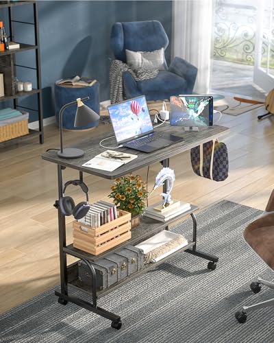 Armocity 32" Rolling Standing Desk with Charging Station for Couch Bed - color: Grey Oak, size: 32''
