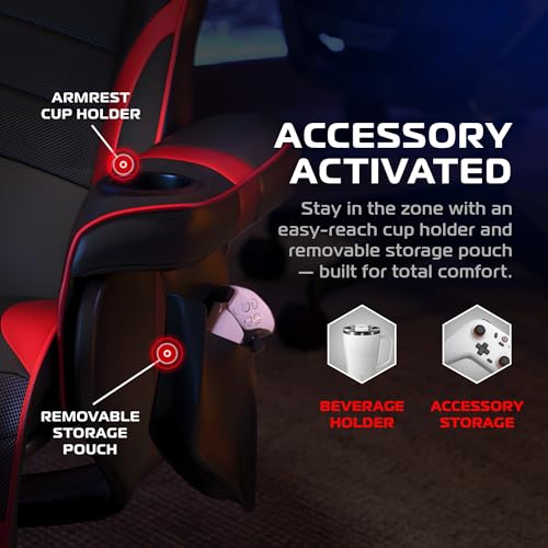 Respawn 900 Gaming Recliner Chair with Footrest, Cup Holder and Swivel | Ergonomic gaming recliner with footrest, cup holder, lumbar support, 135° recline & 360° swivel for console gaming - color: Red