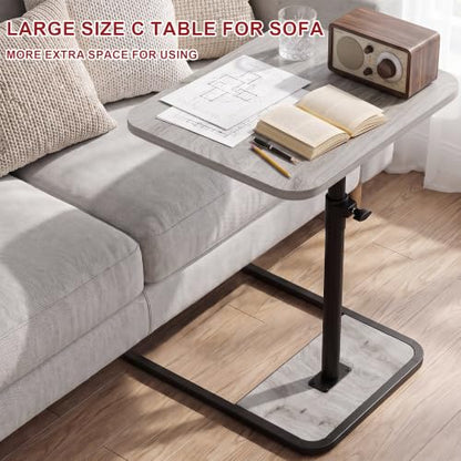 GOYLSER Large C Shaped End Table for Couch, Height Adjustable Living Room Rotating Couch Tray Tables Sofa Table Tv Trays for Bedroom, Swivel Wooden Side Table for Small Space, Grey - color: Grey, style: Enlarged Standard