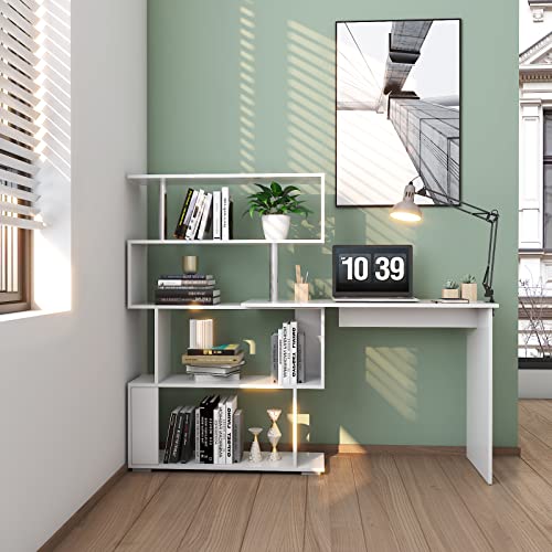 Mondeer 41.7" L-Shaped Desk with 4-Tier Shelves for Home Office, White - color: White