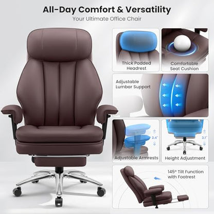 Big and Tall Office Chair with Lumbar Support Ergonomic Computer Desk Chair - color: Coffee