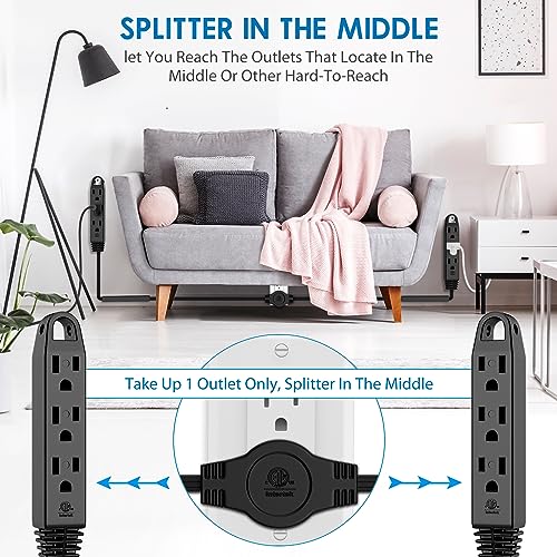 K KASONIC 12 FT Twin Extension Cord Power Strip, 3 Prong Flat Plug, Black - color: Black