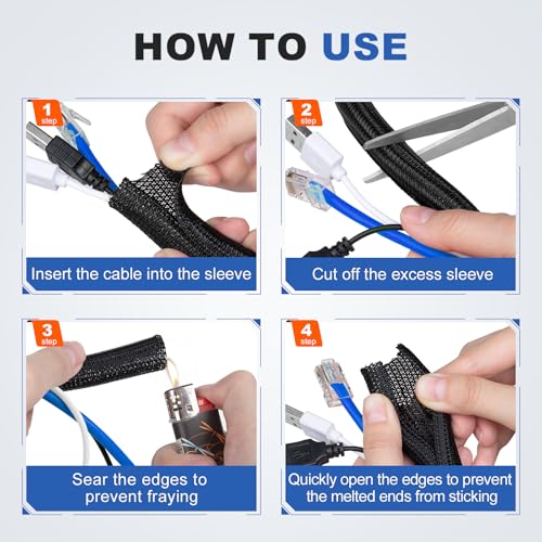 1/2" Cable Management Loom Wrap Sleeve Cord Wire Hider Organizer Covers - size: 1/2"-8ft