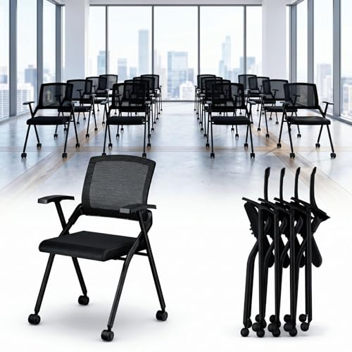 [20 Pack] Folding Office Chair on Wheels, Heavy Duty Conference Chair