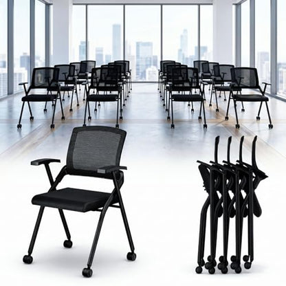 [20 Pack] Folding Office Chair on Wheels, Heavy Duty Conference Chair