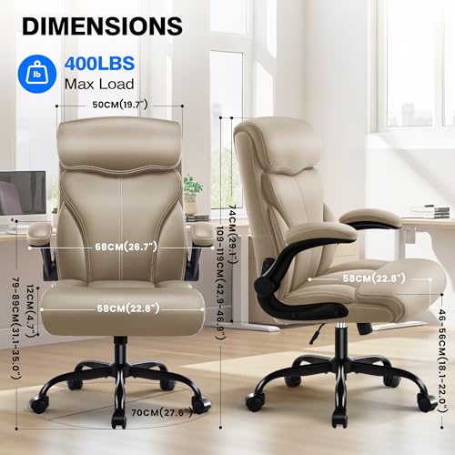 AreShark Office Chair - Executive High Back Breathable Comfy Desk Chair with Lumbar Support - Ergonomic Leather Rolling Swivel Computer Chair with Rock Function for Working Studying Gaming Relaxing - color: Khaki