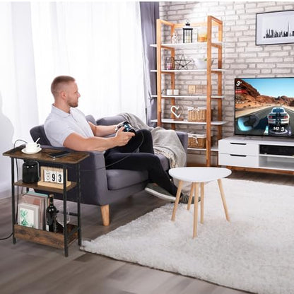 Narrow End Table with USB-C Charging Station, 3-Tier Slim Side Table | Modern Space-Saving Small End Table with Charging Station, Storage Shelves for Couch, Bedroom, Living Room, Small Spaces