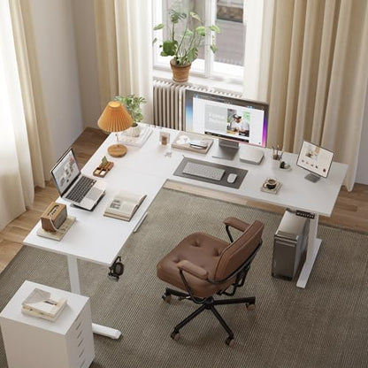 Agilestic 63 x 55 Inch L Shaped Electric Standing Desk, White - color: Pure White, size: 63x55 Inch