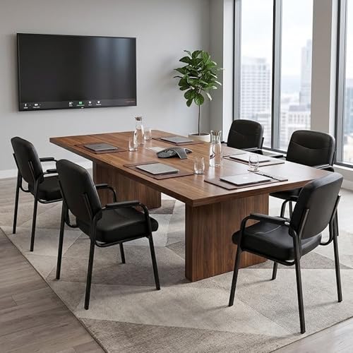 Office Reception Guest Chairs, Ergonomic Leather, Set of 8 | Waiting rooms, conference spaces, clinics, padded armrests, metal frame, no wheels, adults, home office, easy assembly - color: Inky, size: Set of 8