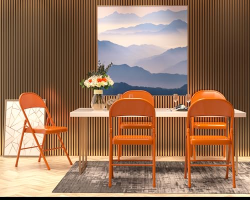 VECELO Metal Folding Chairs 4 Pack, Double Hinged Steel Frame Easy Foldable&Stackable for Office Kitchen Dinning Wedding Patio and Garden,Orange,Set of 4 - color: Orange