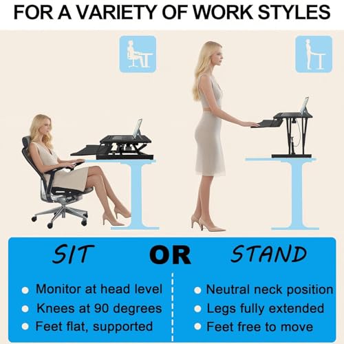 38-inch Standing Desk Converter Height Adjustable Sit to Stand Up Workstation, Duals Monitor and Laptop Riser with Wide Keyboard Tray, for Home, School, Company, Black - color: Black