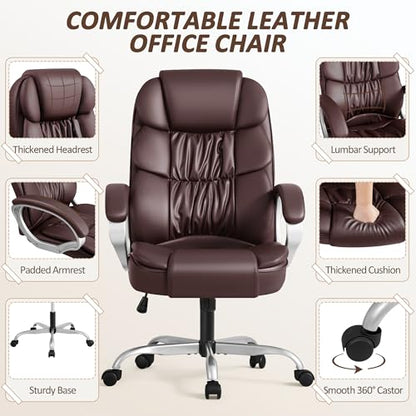 Homall Office Chair High Back Computer Chair Ergonomic Desk Chair, PU Leather Adjustable Height Modern Executive Swivel Task Chair with Padded Armrests and Lumbar Support (Brown) - color: Brown