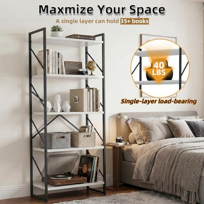 JAMFLY 5 Tiers Bookshelf, Classically Tall Bookcase Shelf,Industrial Book Rack,Modern Book Holder in Bedroom/Living Room/Home/Office, Ivory - color: Ivory