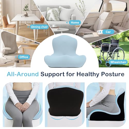 Seat Cushion, Office Chair Cushion, L-Shaped Ergonomic Car Seat Cushions, Memory Foam Chair Cushion, Lumbar Support Pillow for Wheelchair, Car, Home, Office, Desk, Blue - color: Blue