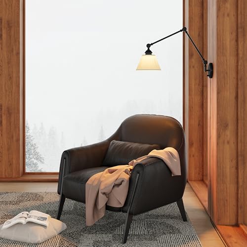 Plug in Wall Sconce, Black Adjustable Swing Arm Wall Lamp, 1 Pack | Fabric Lampshade, Plug-in or Hardwired, E26 Base, 6.6FT Plug-in Cord, Knob Switch, Living room, bedroom, study room, office - color: Black, size: 1 pack