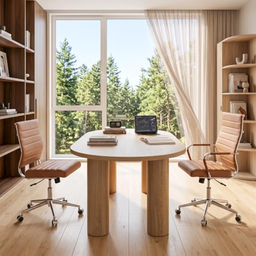 Okeysen Ergonomic Office Desk Chair, Modern PU Leather Conference Room Chairs Ribbed, High Back Executive Swivel Rolling Chair for Home, Office - color: Brown-ribbed