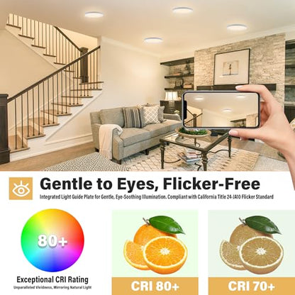 Flush Mount Ceiling Light Fixture - ETL Certified - 11 Inch Dimmable 3000K Warm White LED, 0.63'' Ultra Thin Round Design for Bedroom, Bathroom, Kitchen, Hallway, Basement, Closet (3-Pack)‌ - color: White, 3000K, size: 11 inch (3 Pack)