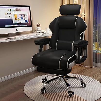 Executive Computer Chair Home Office Desk Chair,Adjustable Angle, Ergonomic Adjustable Height PU Leather Chairs with Cushions Armrest for Long Time Seating-High Office Chair with Footrest - color: Black