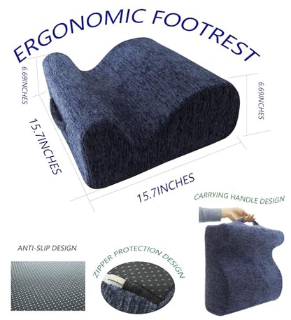 Desk Footstool - Ergonomic, Non-Slip Footstool with Two-Way tilt Design and Comes with a Removable, Washable Cover. Suitable for desks, Homes, Offices, and Cars (Dark Blue). - color: Dark Blue