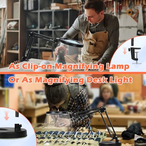 12X Magnifying Glass with Light and Stand, Real Glass Lens Magnifying Desk Lamp, Lighted Magnifier with Light Stepless Dimming Hands Free for Craft, Reading, Painting, Sewing, Solder - color: Black