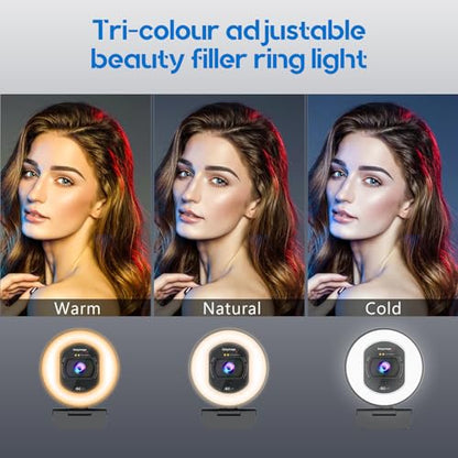 4K Webcam with Ring Light & Built-in Microphone for PC Streaming - size: 3.40 inch