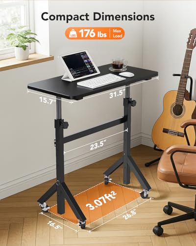 ErGear Small Standing Desk Adjustable Height, 6 Height Settings Up to 46.5″, Walking Pad Desk with Triangular Leg Design, Smooth Mobility with Lockable Wheels, Standing Desk for Walking Pad, Black - color: Black