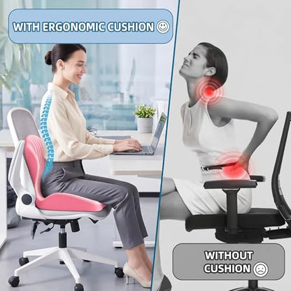 Ergonomic Lumbar & Seat Support Cushion | 2-in-1 Memory Foam Cushion with Coccyx Hollow Design for Office Chair, Car Seat, Home Use - Relieves Back & Hip Pain (Pink) - color: Pink
