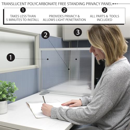 OBEX Polycarbonate Free Standing, Desktop Divider, Home Office Accessories, Portable Privacy Screen, 12" x 66", Translucent - color: Translucent, size: 12"H X 66"W