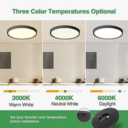 15.8Inch 2PK Black LED Flush Mount Ceiling Light,32W,3480LM,3CCT Selectable | 3000K/4000K/6000K CCT Selectable, Black Close to Ceiling Round Flat Panel Light, Super Slim LED Ceiling Light for Bedroom - color: Black, size: 2PK