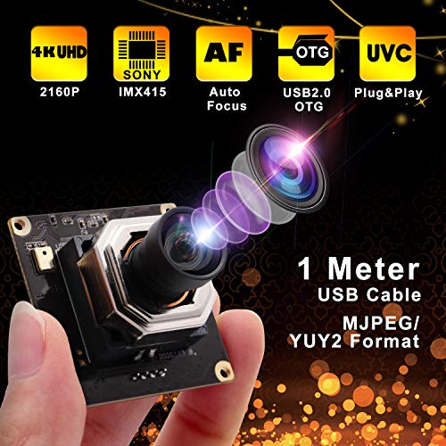 4K Autofocus USB Camera Module with Dual Microphone | IMX415 No distortion Lens 85 Degree Lightburn Camera for Laser engraving, DIY Projects, 3840x2160@30fps, Plug&Play OTG Webcam
