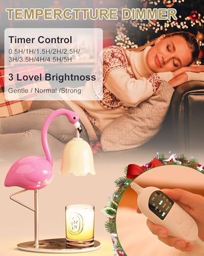 CODOGOY Fragrance Candle Warmer Flamingo Lamp with Timer, Dimmable, Halogen, Polished, Pink, for Home Decor 6.69 x11 x15.35 in