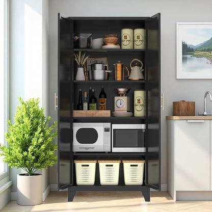 71'' Tall Metal Garage Storage Cabinet with Doors (71''Black) | Cabinets, Adjustable Shelves, Heavy Duty Steel Pantry File Cabinet for Home Office, Kitchen ,School, Utility - color: 71''black