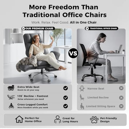 Big and Tall Office Chair, Flip Armrests for Pets & Cross Legged Sitting | Executive Ergonomic Computer Gaming Chair with Foot Rest, Tech Fabric Wide Seat Reclining Desk Chair，Grey - color: Tech Grey