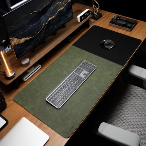 HAUTOCO Cork Desk Mat 31.5"x15.7", Distressed PU Leather & Cloth Desk Pad - color: Dark Green, size: 31.5" x 15.7"