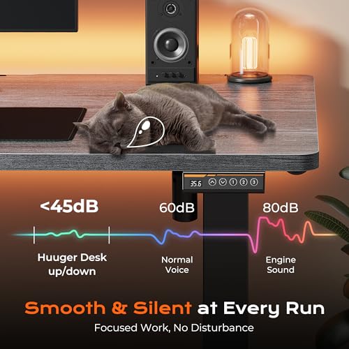 Huuger 48 x 28 Large Electric Standing Desk, Height Adjustable Desk, 27.6" Deep Desktop, Stand up Gaming, 2 Hooks, 3 Preset Heights, for Home Office, Grey - color: Grey, size: 48*28 inch (no outlets)