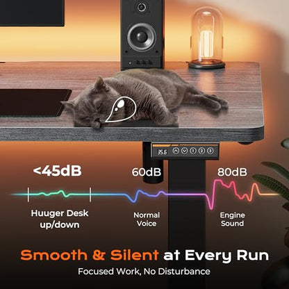 Huuger 48 x 28 Large Electric Standing Desk, Height Adjustable Desk, 27.6" Deep Desktop, Stand up Gaming, 2 Hooks, 3 Preset Heights, for Home Office, Grey - color: Grey, size: 48*28 inch (no outlets)
