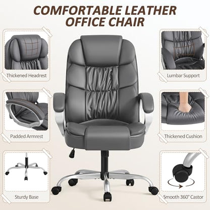 Homall Office Chair High Back Computer Chair Desk Chair, PU Leather Adjustable Height Modern Executive Swivel Task Chair with Padded Armrests and Lumbar Support (Gray) - color: Grey