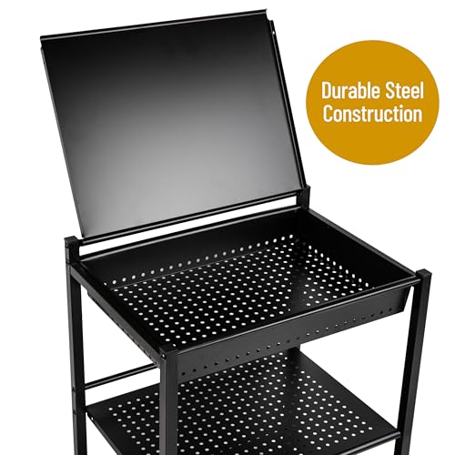 Mind Reader Cart with Covered Compartment, Office Organizer, Storage, 3-Tier, Office, Metal, 20" L x 14.25" W x 28.75" H, Black - style: 3-Tier with Compartment