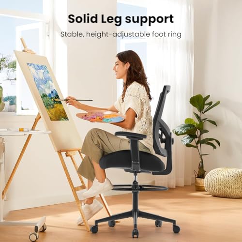 500lbs Drafting Chair,Big and Tall Office Chair for Standing Desk with Wide Seat,2D Adjustable Lumbar Support,Ergonomic Office Chair with Footrest for Home,Drawing or Counter Height Use